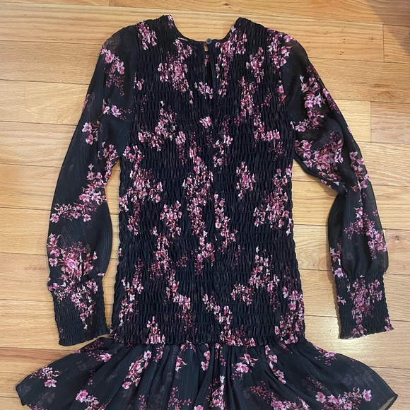 MISA Dress Floral Ruffle Metallic Black Pink - Picture 1 of 4